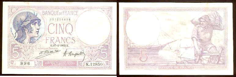 5 francs Violet 1923 VF+